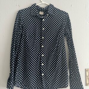 J. Crew Dark Blue Polka Dot Shirt